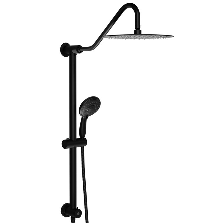 Matte Black Shower System With 5 Function Hand & 26.3" Slide Bar. 10 Inch . Wall Mount, Easy Install. Rain, Massage, Bubbly Modes. Includes Components. Clean Nozzle. No Valve Trim Kit Included In
