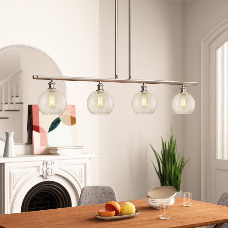 Baptista 4 - Light Kitchen Island Pendant, Clear Crackle, Brushed Satin Nickel, No Bulb Included
