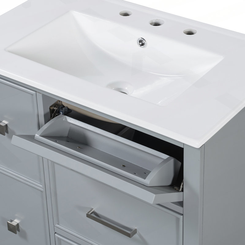 Sophisticated Bathroom Vanity with Innovative Drawer Design and Ample Storage, Grey