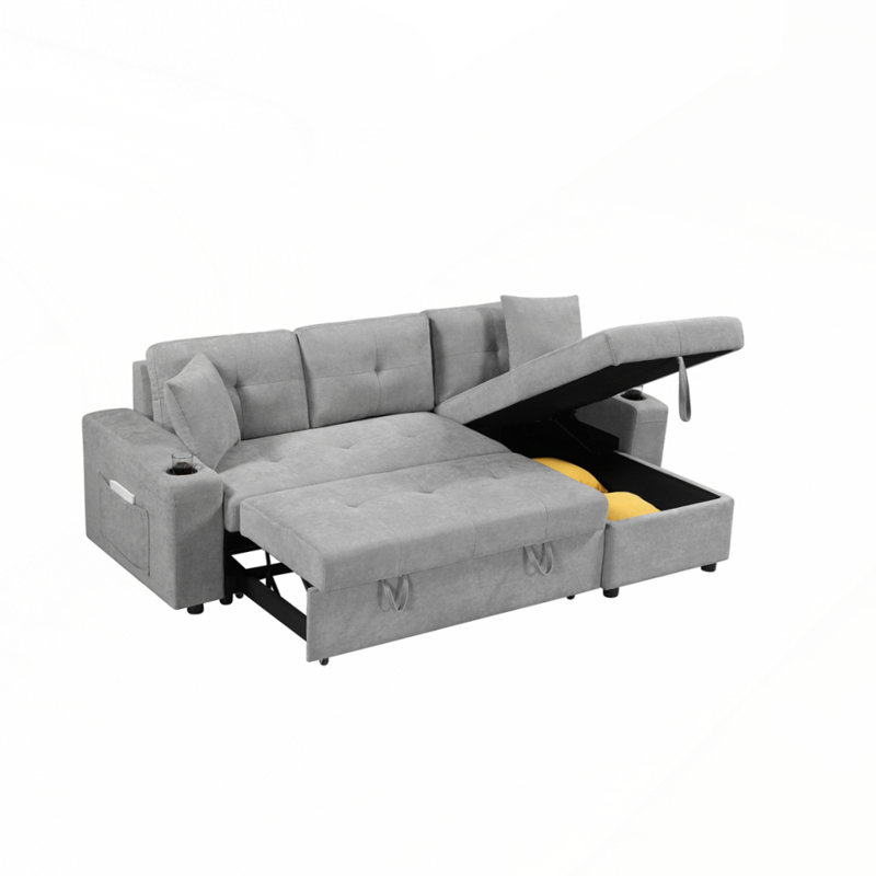 Canapé avec porte-gobelet pour le salon, Tissu en polyester gris clair
