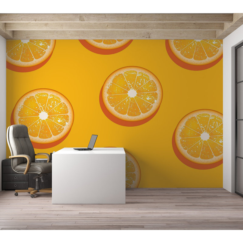 Murale pelez et collez de qualité supérieure - Motif de tranches d'orange, L 96 po x l 120 po