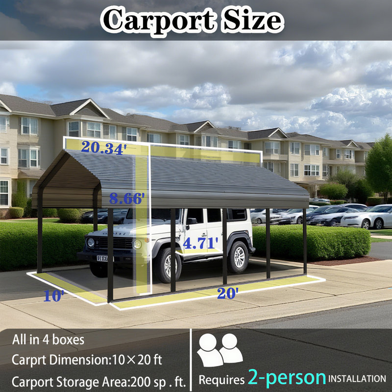 Metal Carport, Outdoor Car Shelter All Weather, Heavy Duty Outdoor Galvanized Car Shelter for Car Boat Truck and SUVs