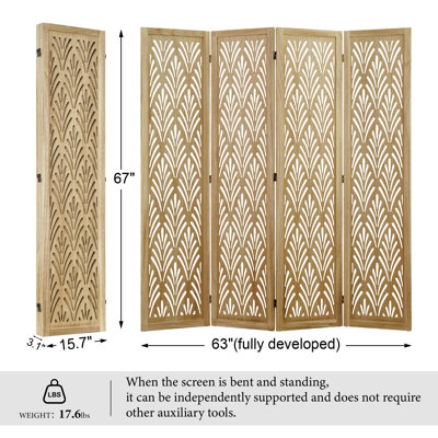 5.75ft Room Divider Solid Wood Natural Privacy Screen