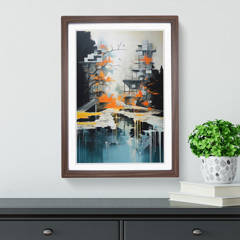 Stream Contemporary - Framed Print, 46cm H x 34cm W x 2cm D, Walnut
