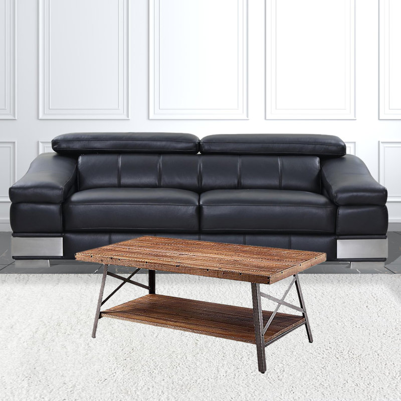 Janiyah 1-Shef Coffee Table in Weathered Oak and Sandy Black