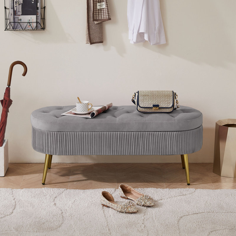 Banc de rangement en velours Nellee, gris