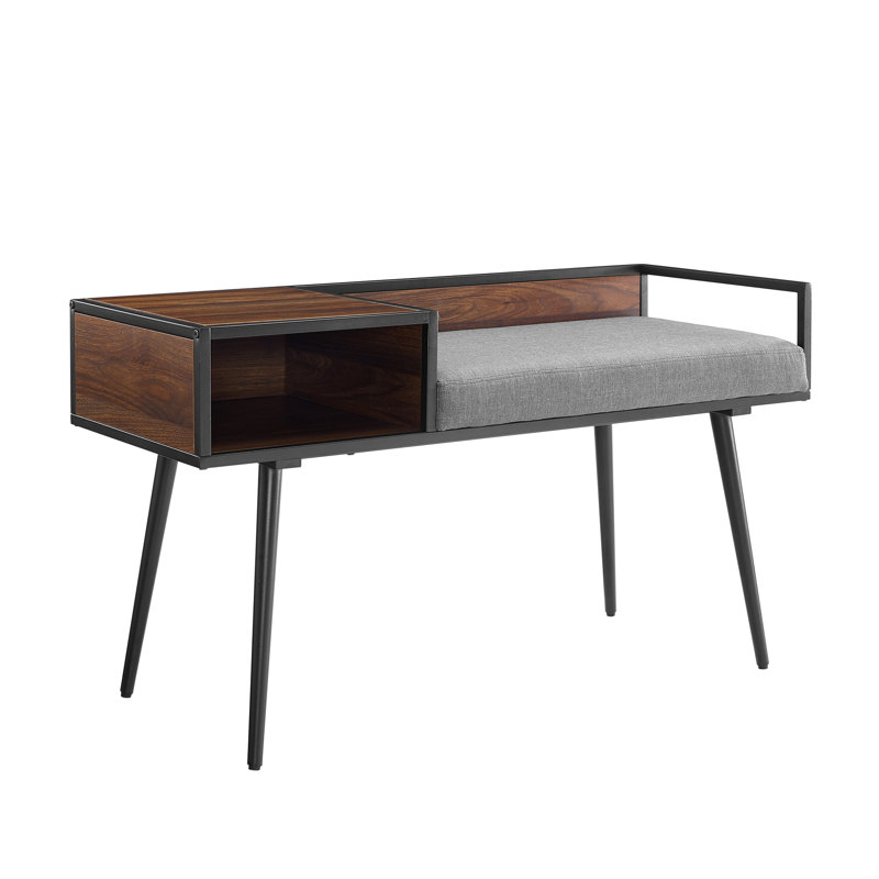 Albermarle Polyester Blend Upholstered Storage Bench, Gray/Dark Walnut