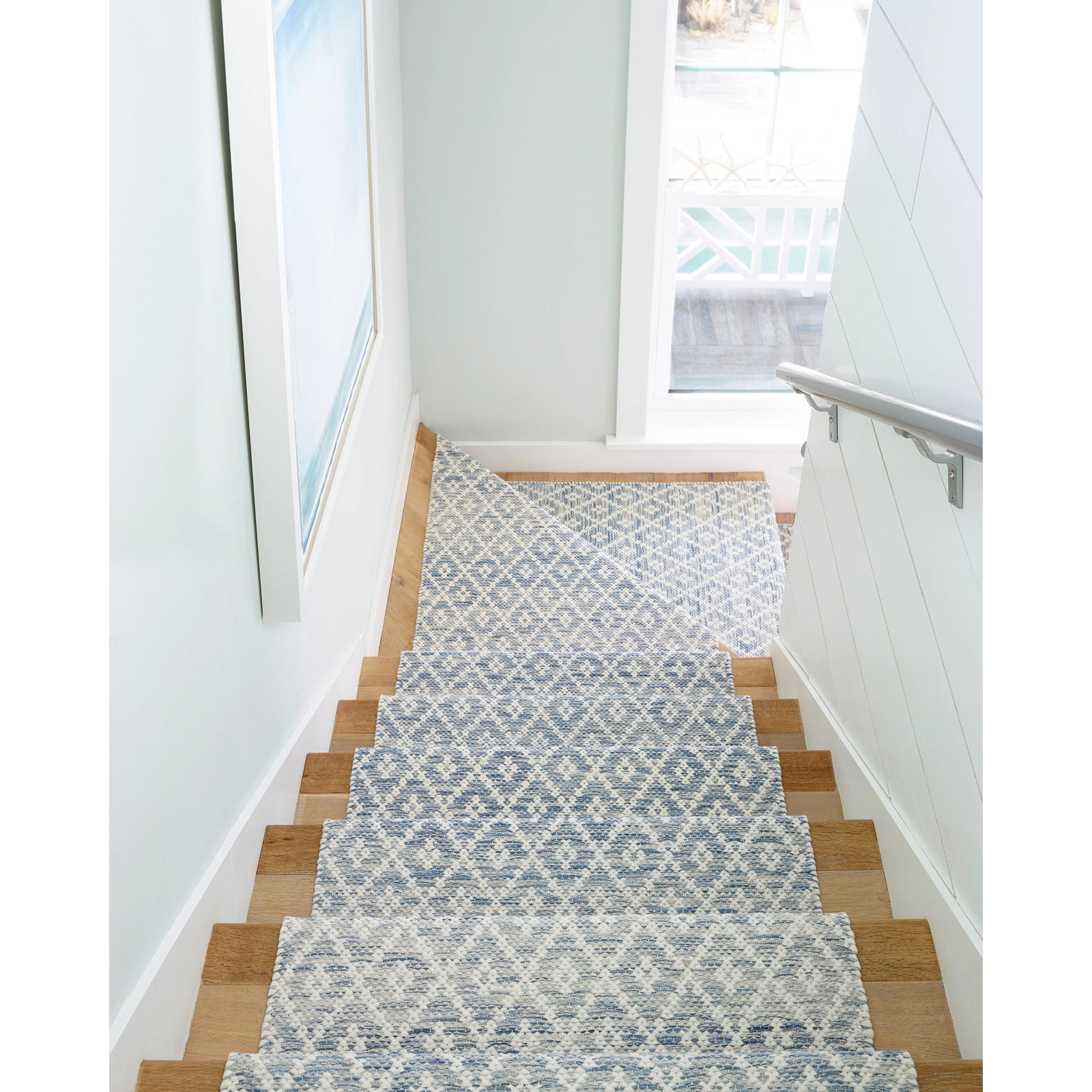 Melange Diamond Blue Handwoven Cotton Rug, Rectangle 5' x 8'