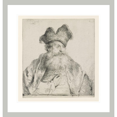 Vieil homme avec une casquette en fourrure divisée par Rembrandt van Rijn - Impression giclée encadrée