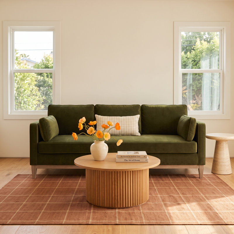 Pera 84 " Velvet Sofa, Olive Green Velvet