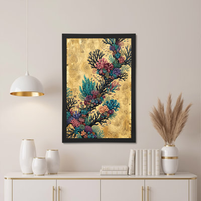 Colorful Coral Reef and Fish on Vintage Map Canvas Wall Art