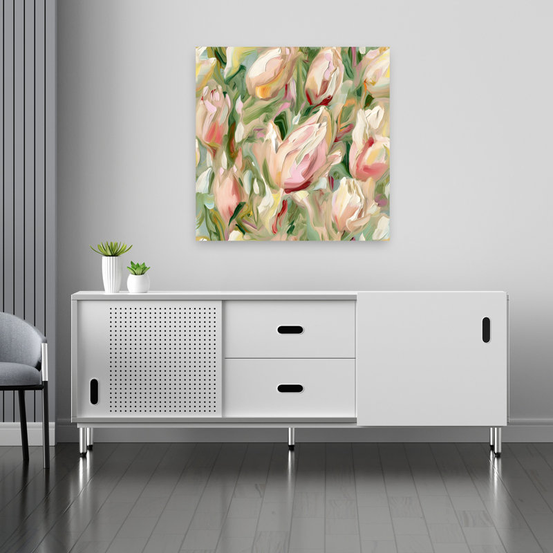 Abstrait, tulipes roses modernes, abstrait, tulipe élégante, art mural printemps nature, 36" H x 36" W