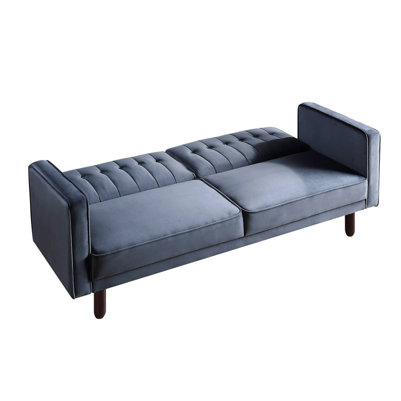 Navdar Single 79'' Velvet Convertible Sofa, Dark Gray Velvet