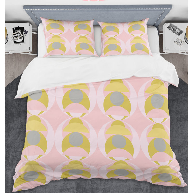 Ensemble de housse de couette à style mid-century à pastel rond iv rétro, Housse de couette double / grand et 2 taies décor