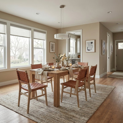 Dining Set - Bedford Rectangular Dining Table - Brushed Smoke - Marco Dining Side Chair - Drift Wood Frame - Ochre Brown Faux Leather