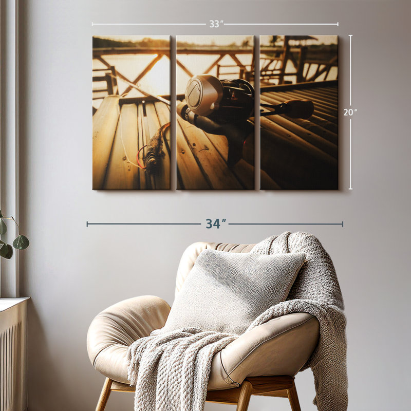 «Bass Fishing Set», 3 pièces sur toile, H 20 po x l 33 po x P 1,25 po