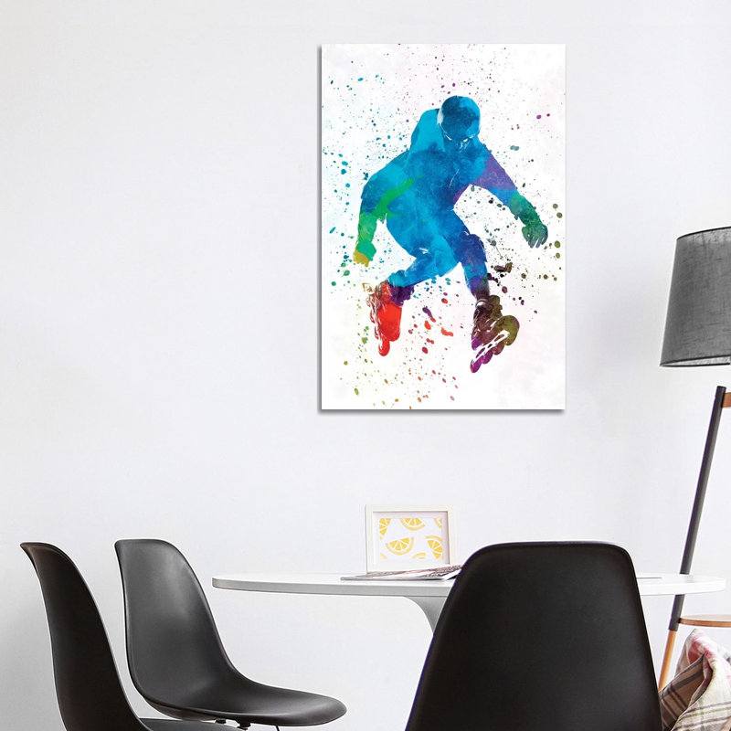 Man Roller Skater Inline In Watercolour I by Paul Rommer - Wrapped Canvas Painting, 101.6 cm H x 66.04 cm W