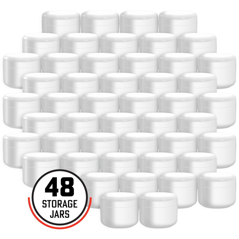 Small Jars with Lids - 48 Pack of 2 Oz Durable Plastic Containers with Inner and Outer Lid - Travel, Cosmetic or Craft Storage by Stalwart