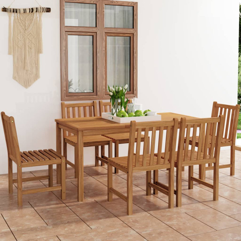 Corby 6 - Person Teak Patio Dining Set with Rectangular Table, 77cm H x 80cm W x 160cm D