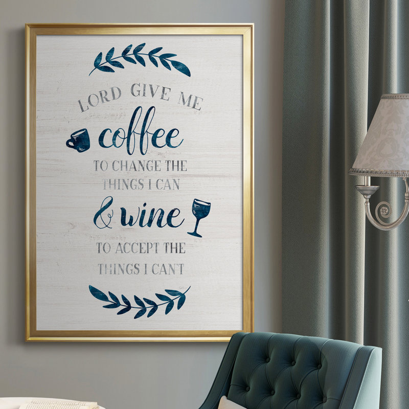 «Coffee and Wine», art textuel sur toile, Cadre doré, H 26,5 po x l 36,5 po x P 1,5 po
