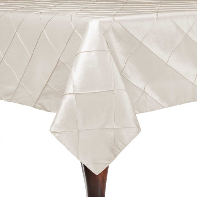 Everly Quinn Embroidered Pintuck Taffeta Tablecloth Ivory Cream