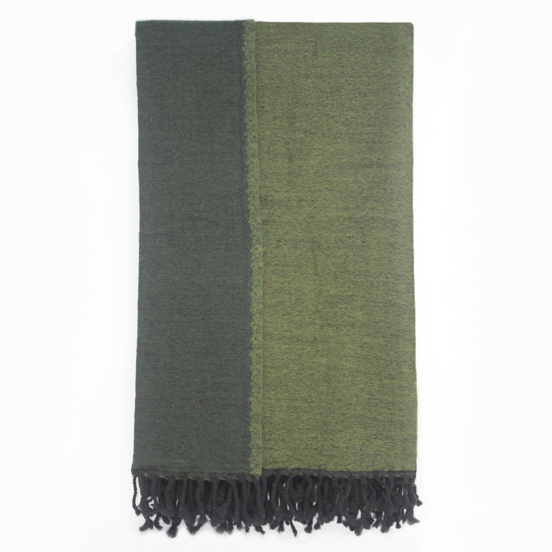 Cosette Merino Reversible Wool Throw, Dark Green/Green