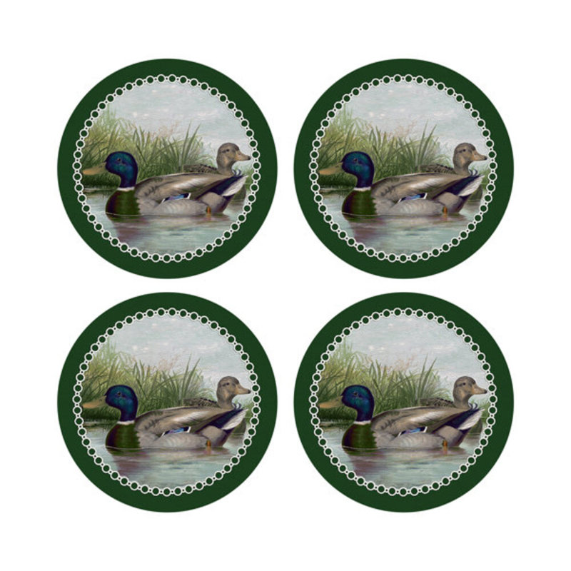 English Duck Pond Vegan Leather Round Pebble Placemat, Green