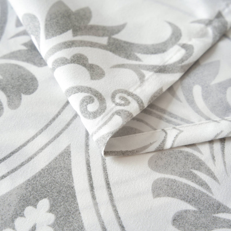 Moon Sky Speckled Heather Grey White Ogee Damask Modern Victorian Shabby Elegance Sheet Set, Twin Sheet Set with 1 Pillowcase