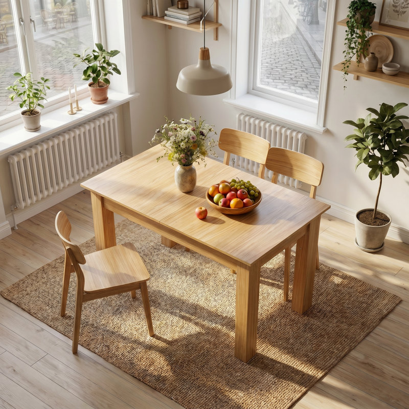 120-160cm Extending Dining Table with 8cm Solid Wood Legs - Seats 4-6 - Modern Natural Wood