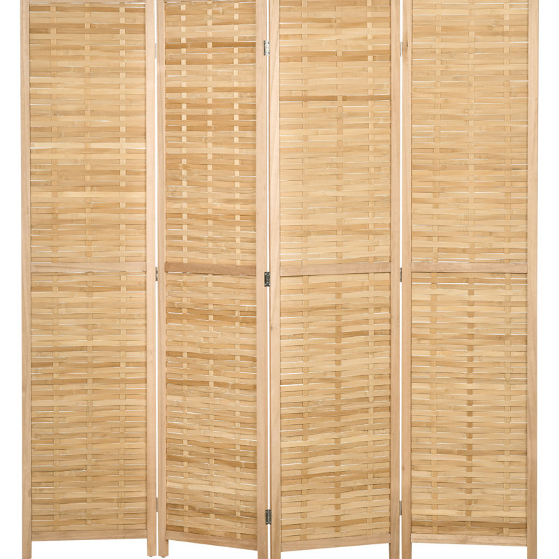 Paravent d'intimité 5,5 '- 4 panneaux. Double paroi latérale tissée à la main pour bureau à domicile, simplicité naturelle et panneau transportable haut. Fraîcheur, manœuvrable