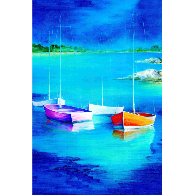 Voiliers côtiers - peinture sur toile tendue, H 18 po x l 12 po