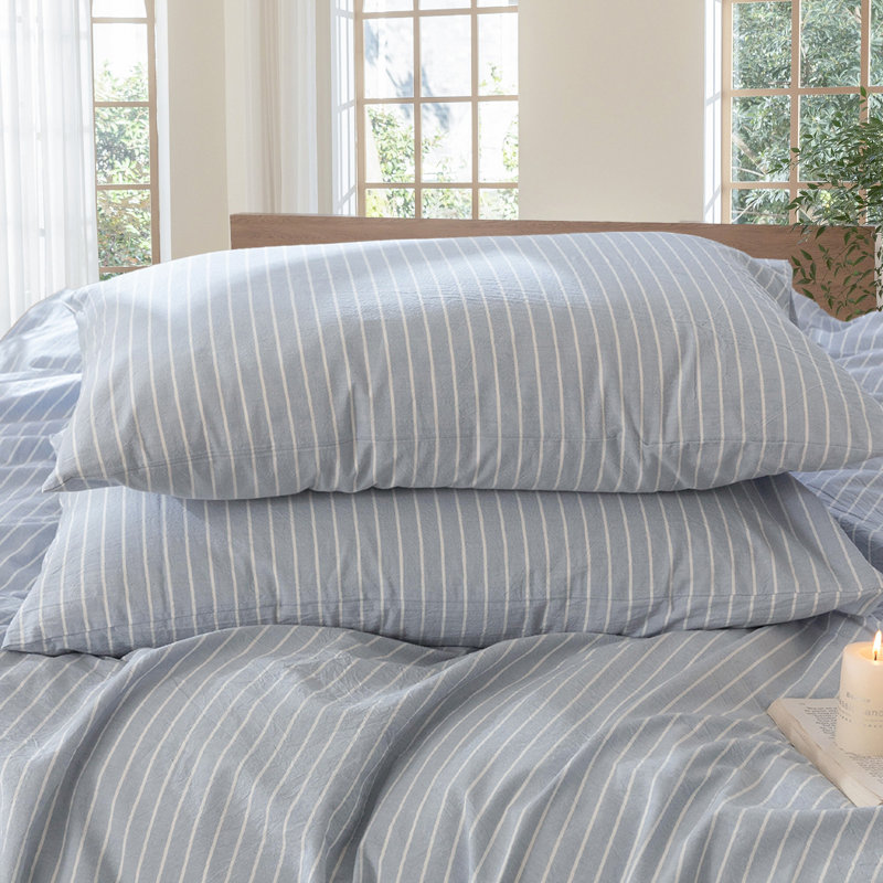 MooMee Pillowcases 100% Washed Cotton Linen Like Textured Breathable Soft, Standard (20" x 26")