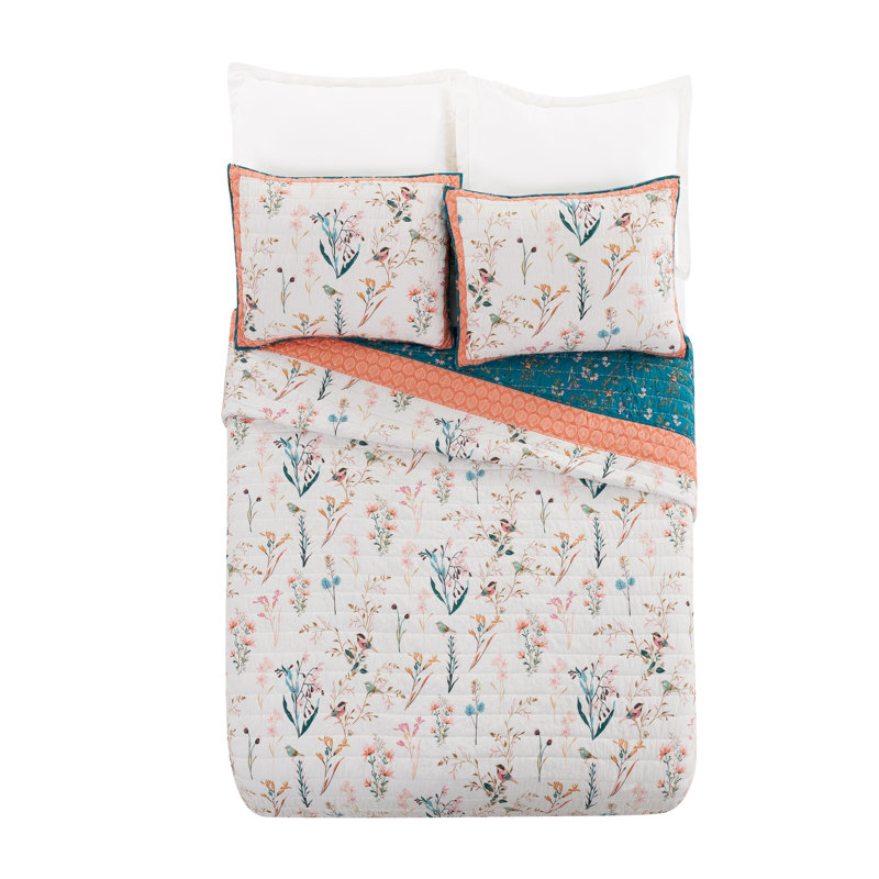 English Garden Reversible 100% Cotton 3 Piece Quilt Set, King Quilt + 2 King Shams