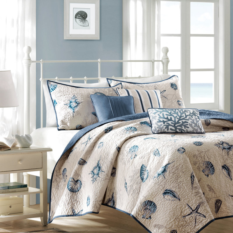Microfiber Quilt With Pattern, King, Blue Color King Assorted Print Pillows