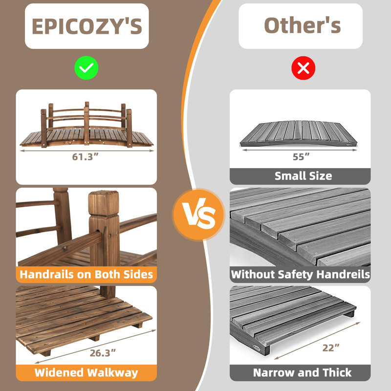 Passerelle de jardin en bois Epicozy Classic, Carbonisé