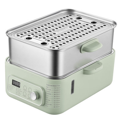 Electric Food Steamer 13.7 QT 2-Tier Stainless Steel for 3-6 Servings, 1500W Steamer with 9 Pre-Set Modes, Keep Warm Function, Ideal for Vegetables, Seafood, and Rice, Green