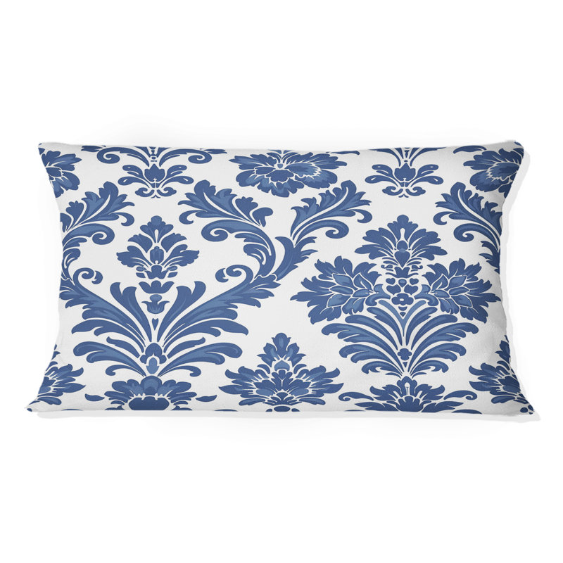 Coussin lombaire transitionnel bleu à motif damas glamour II