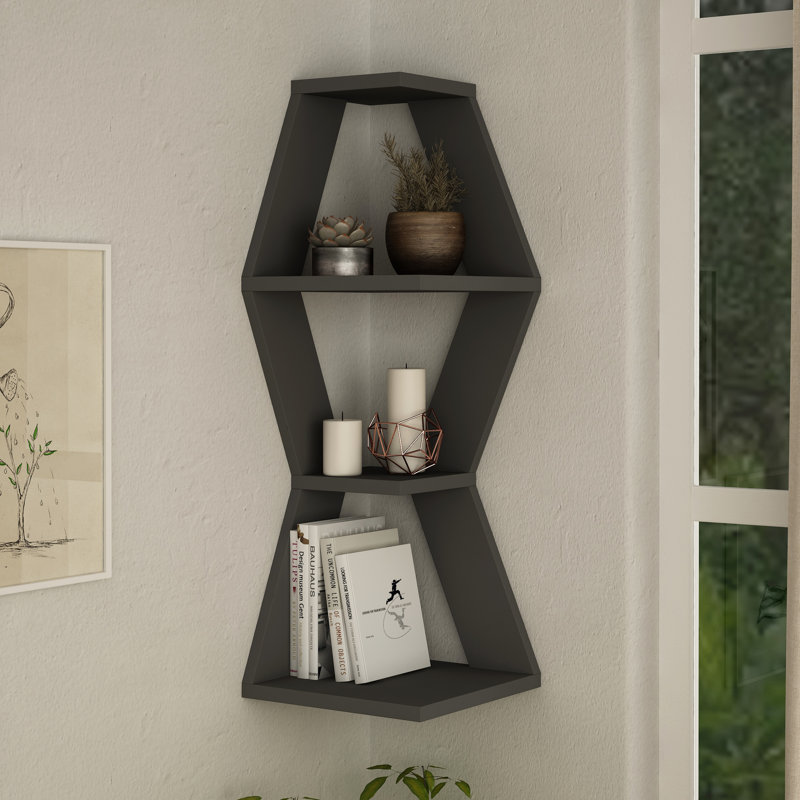 Mariah 3 Piece Corner Shelf with Adjustable Shelves, Anthracite
