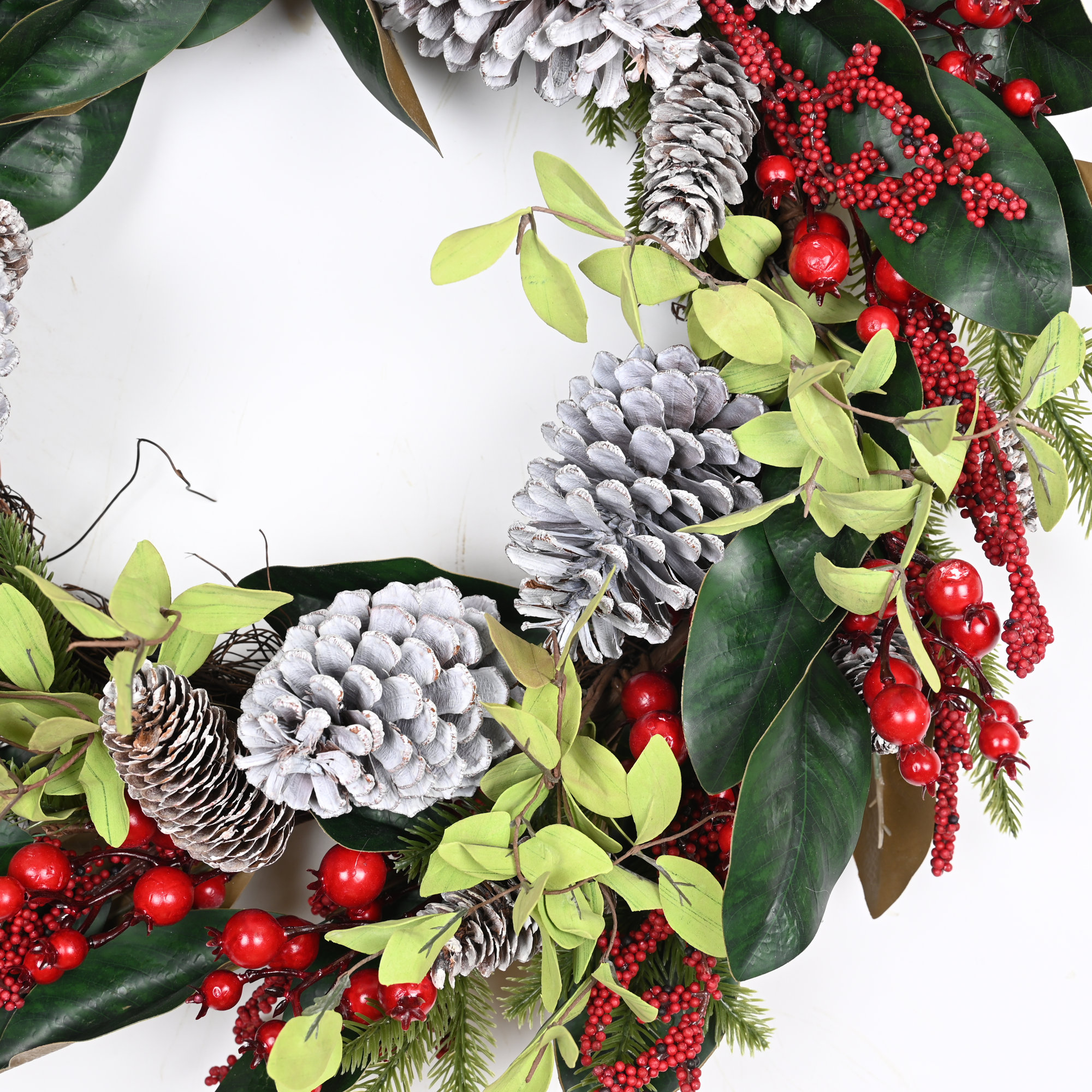 24" Artificial Farmhouse Greenery Foliage Leaves Mini Eucalyptus Pinecone Berry Winter Christmas Day Front Door Wreath