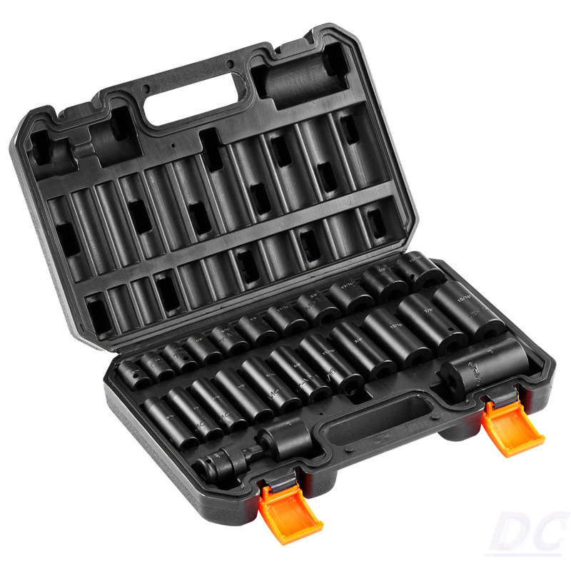 Impact Sockets Set 25Pcs 6-Point 3/8In Drive Bit Ratchet Tool Kit Case