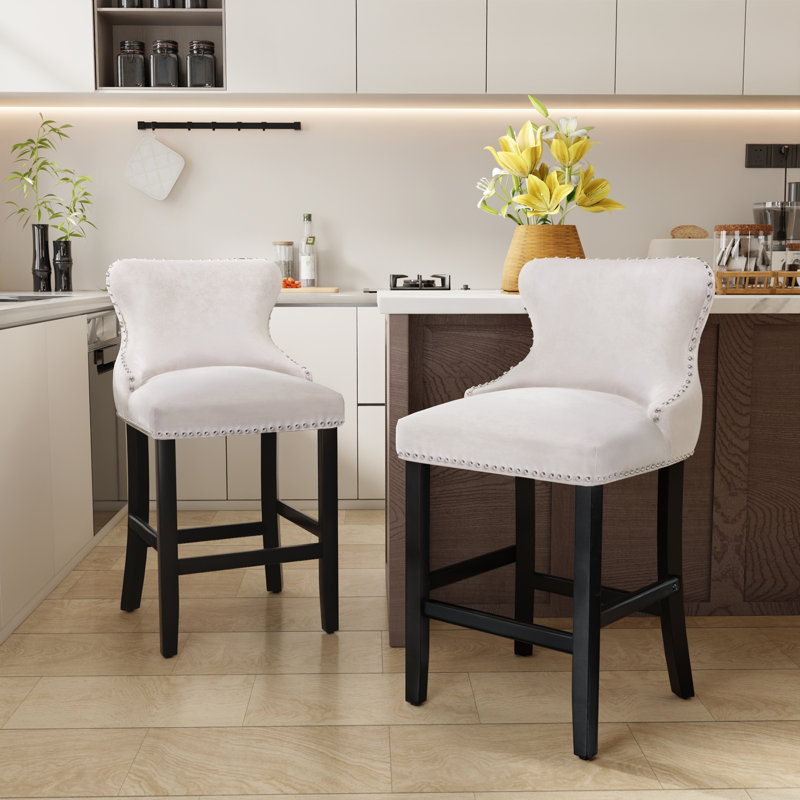 Ensemble de 2 tabourets de bar rembourrés Modern Velvet, Blanc