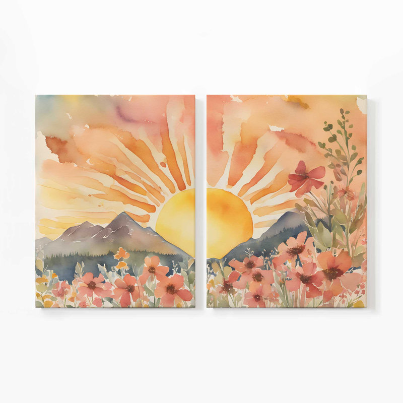 Fleurs et lueur du lever du soleil, H 48 po x l 72 po x P 1,25 po, Toile tendue, 2