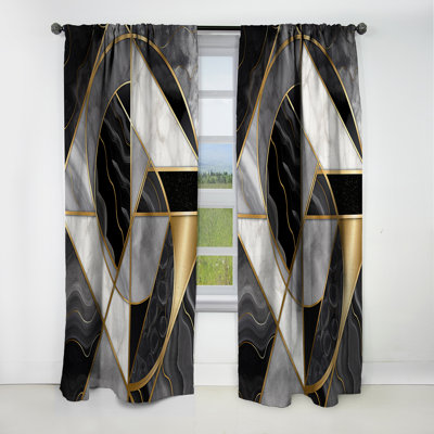 Marble Granite Agate With Touches Of Gold XV - Abstract Geometric Blackout Curtain - 1 Panels