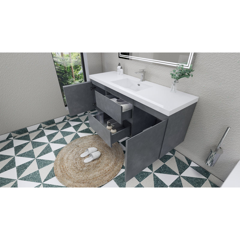 59'' Single Bathroom Vanity with Acrylic Top, Cement Gray