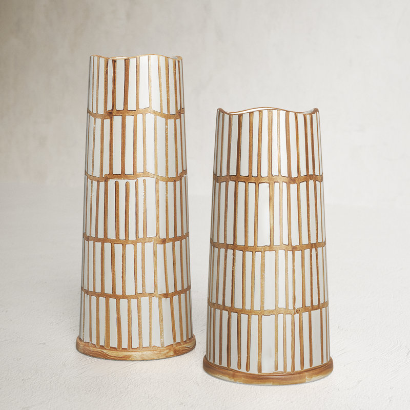 Handcrafted Light Orange and Cream Ceramic Table Vase Set