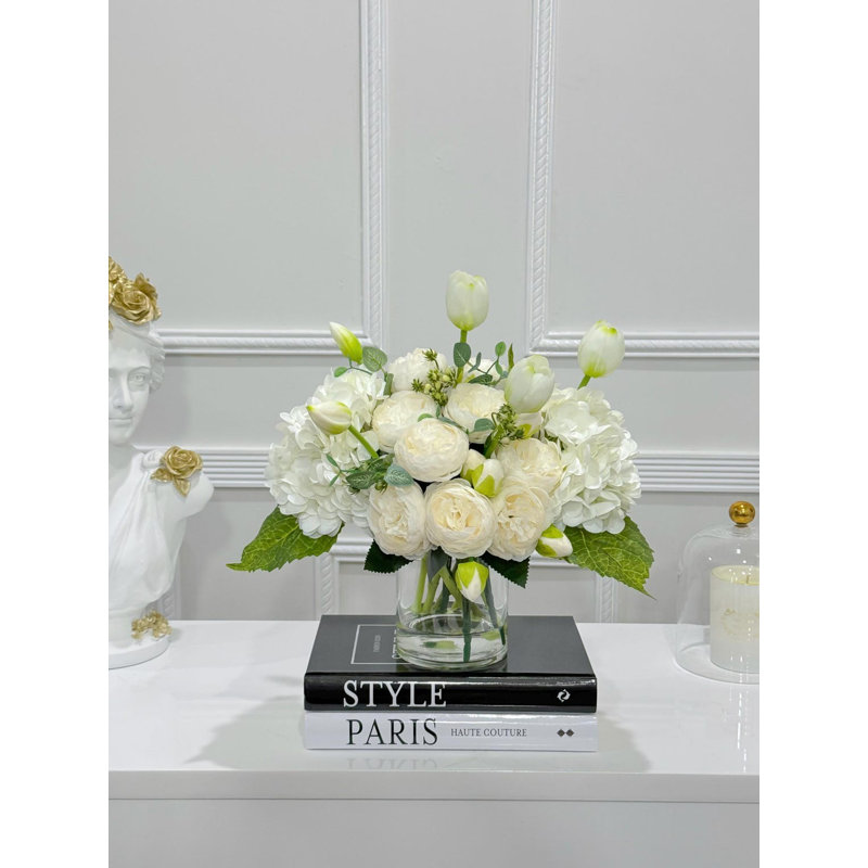 White French Country Peony Vase Centerpiece