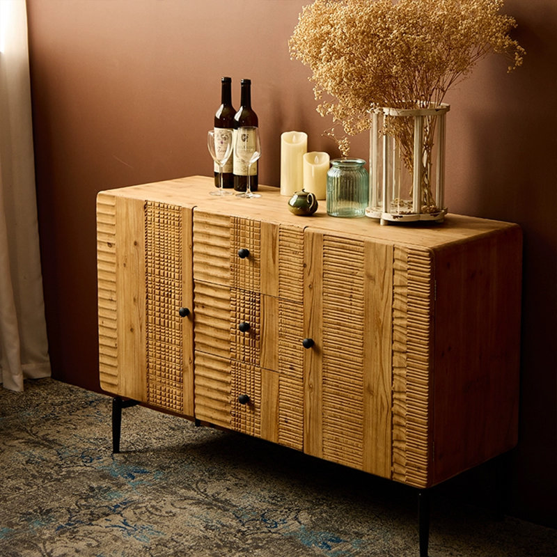 Retro Burlywood Solid Wood Sideboard