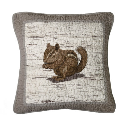 Donna Sharp Birch Forest Chipmunk Embroidered Quilted Cotton Throw Pillow
