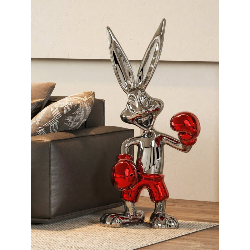 Color-Changing Trend Long-Eared Rabbit Fiberglass Sculpture Decoration Item, Red