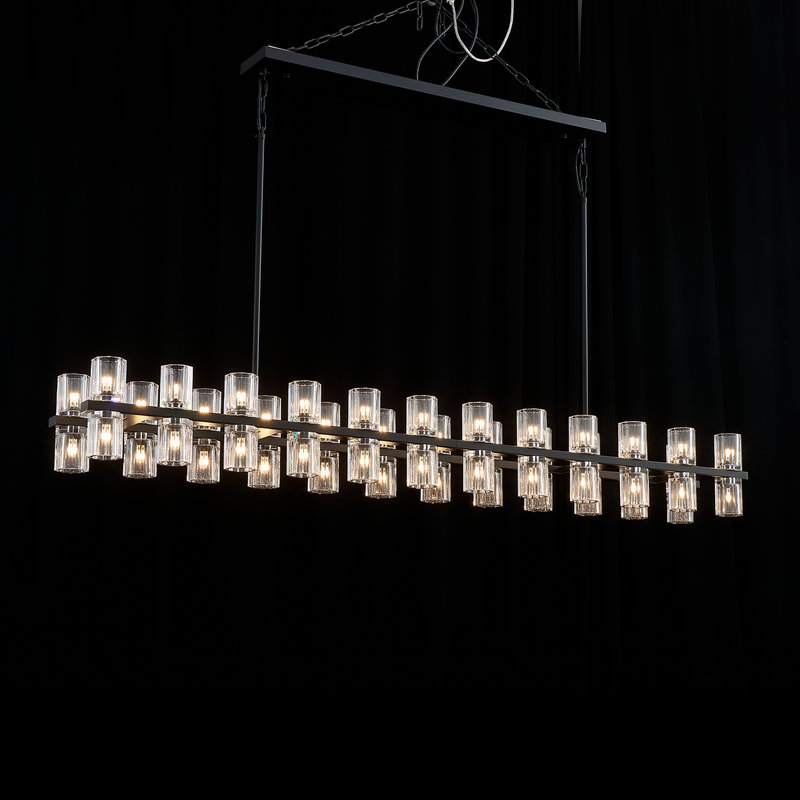 Dimmable Square / Rectangle Cup Crystal Chanedelier, Matte Black